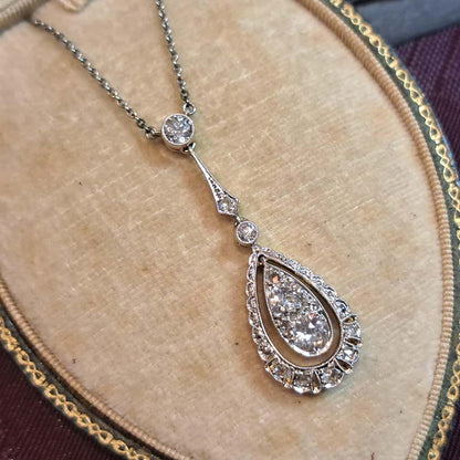 Edwardian Antique Old Cut Diamond Teardrop Cluster Pendant