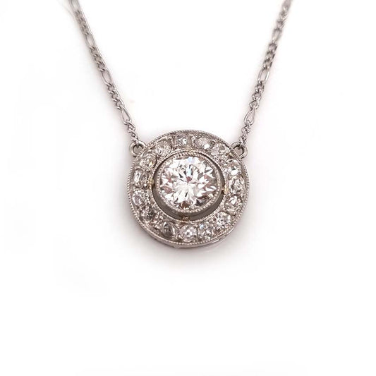 Art Deco 0.80ct Old Cut Diamond Circular Cluster Pendant, 1.25ct total