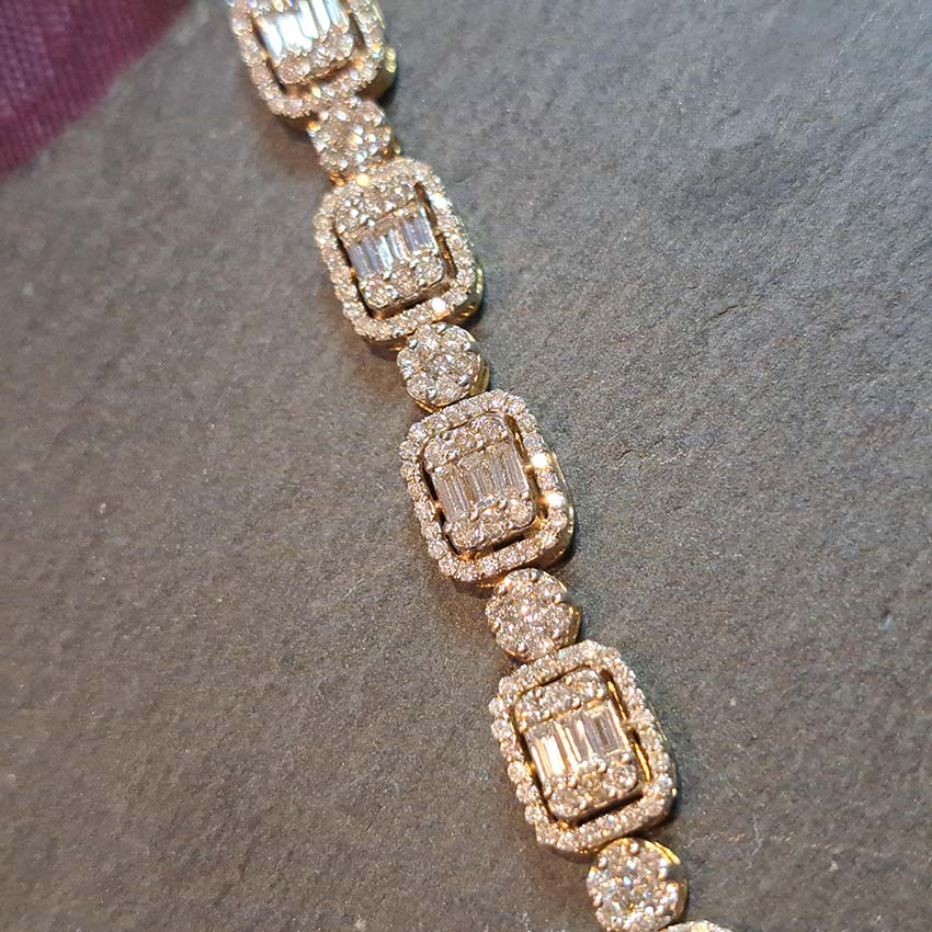 Baguette and Brilliant Diamond Cluster Link Bracelet, 5.50 carat total