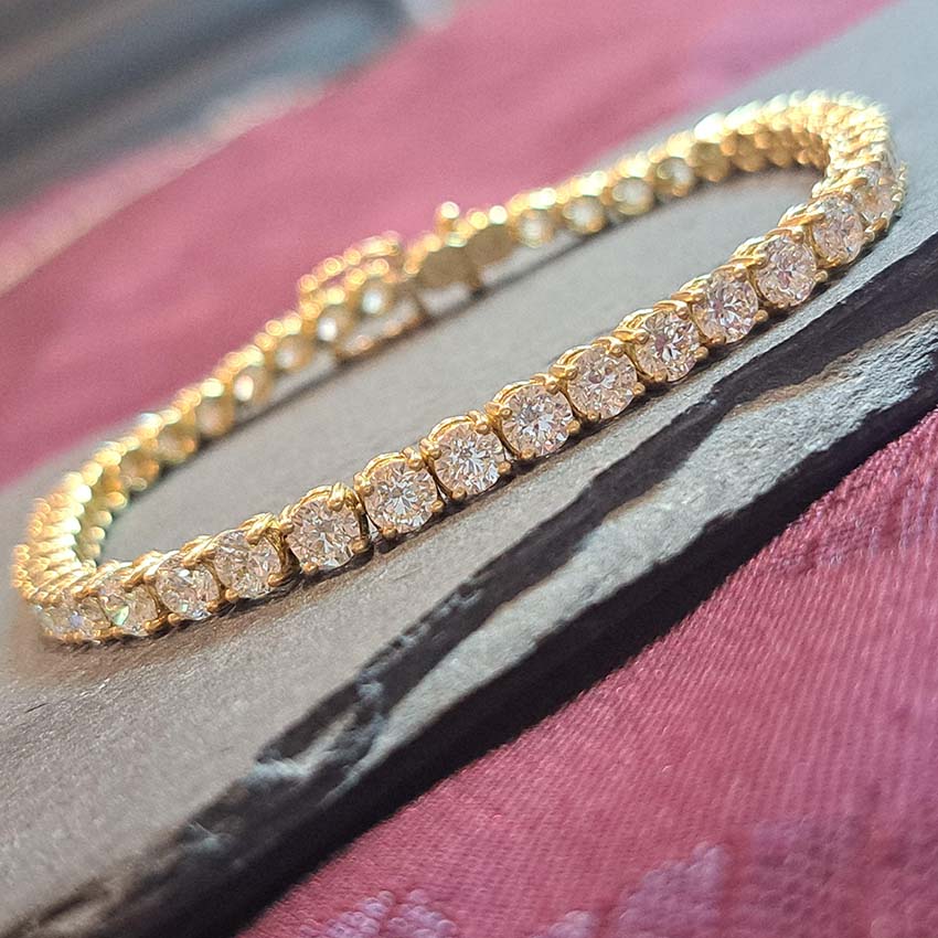 Diamond Line Tennis Bracelet in Yellow Gold, 10.42 carats
