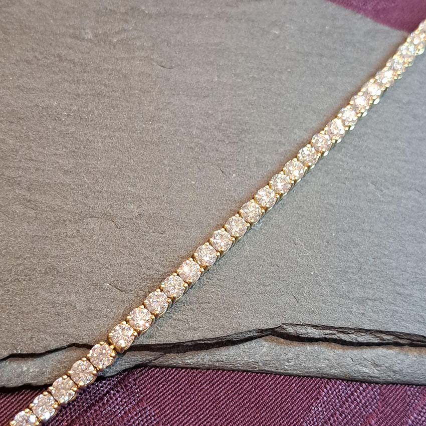 Diamond Line Tennis Bracelet in Yellow Gold, 10.42 carats