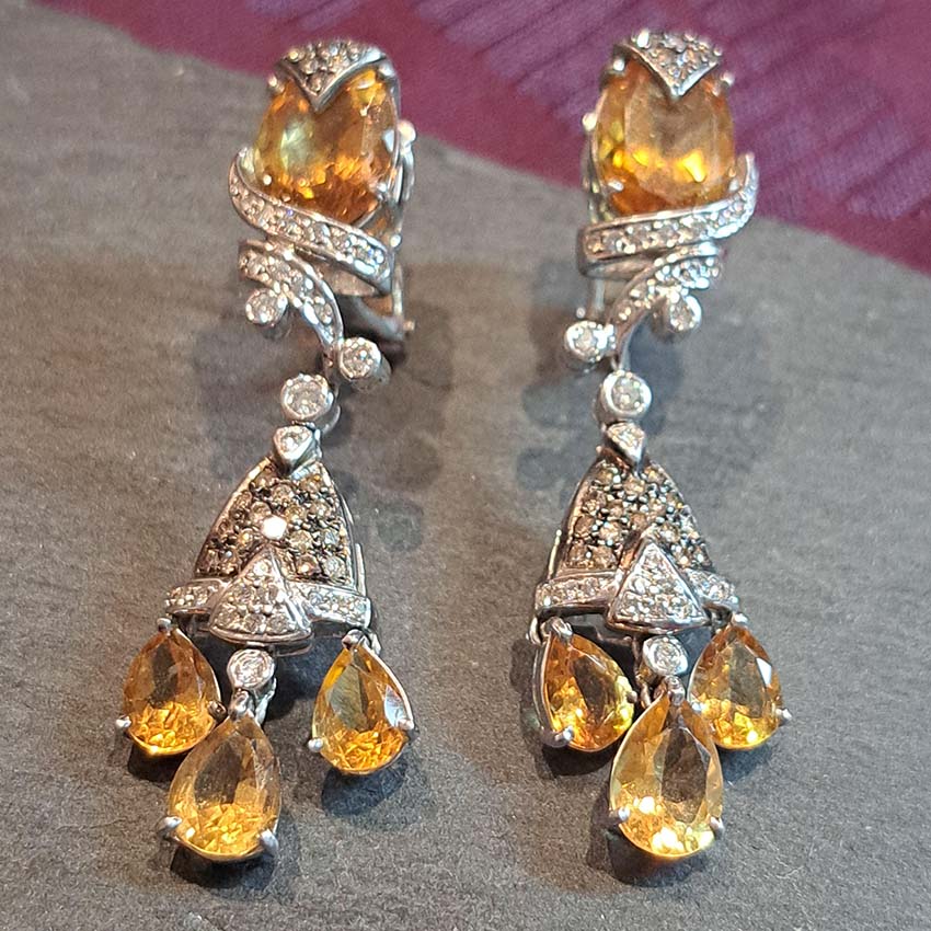 Contemporary Citrine and Diamond Drop Earrings