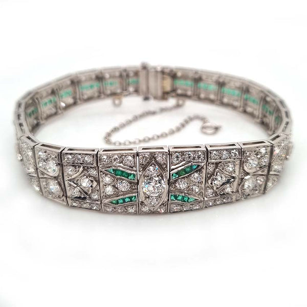 Art Deco 5ct Old Cut Diamond and Emerald Bracelet
