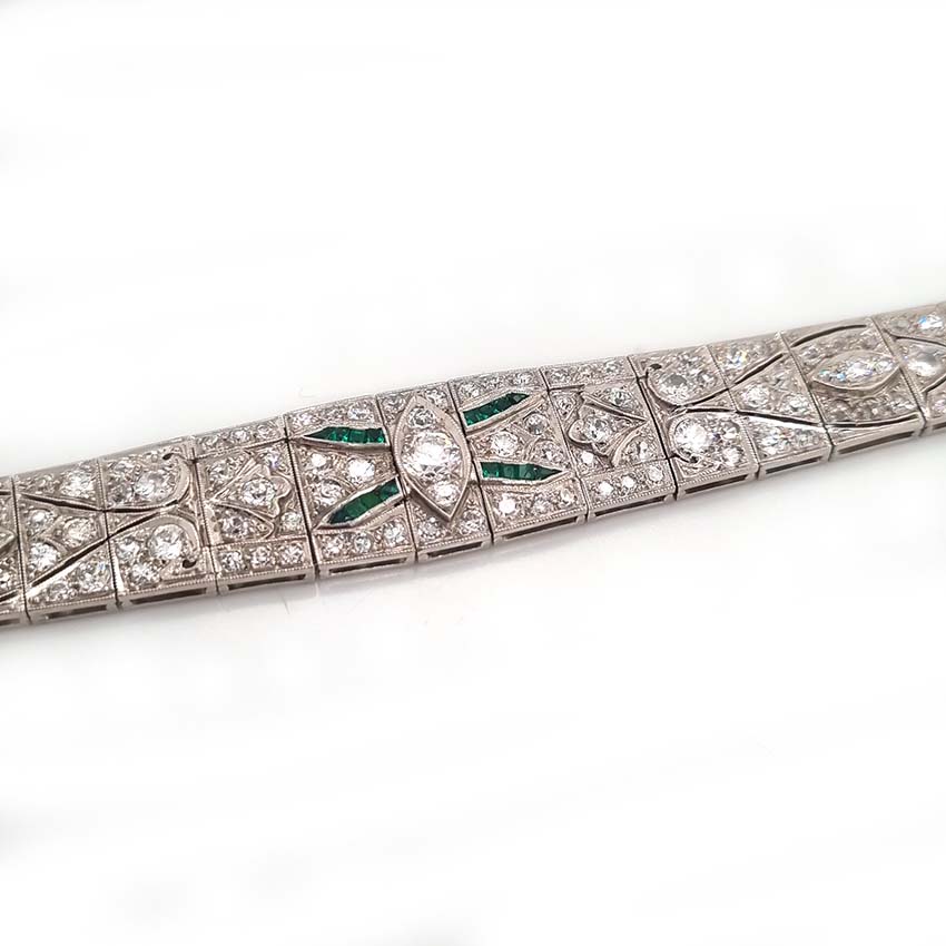Art Deco 5ct Old Cut Diamond and Emerald Bracelet