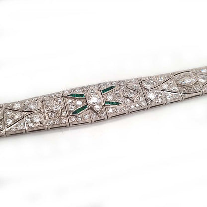Art Deco 5ct Old Cut Diamond and Emerald Bracelet