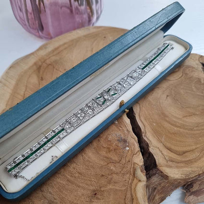 Art Deco 5ct Old Cut Diamond and Emerald Bracelet