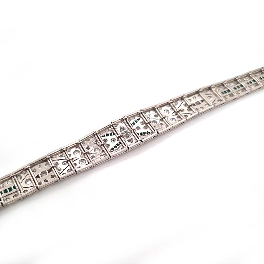 Art Deco 5ct Old Cut Diamond and Emerald Bracelet
