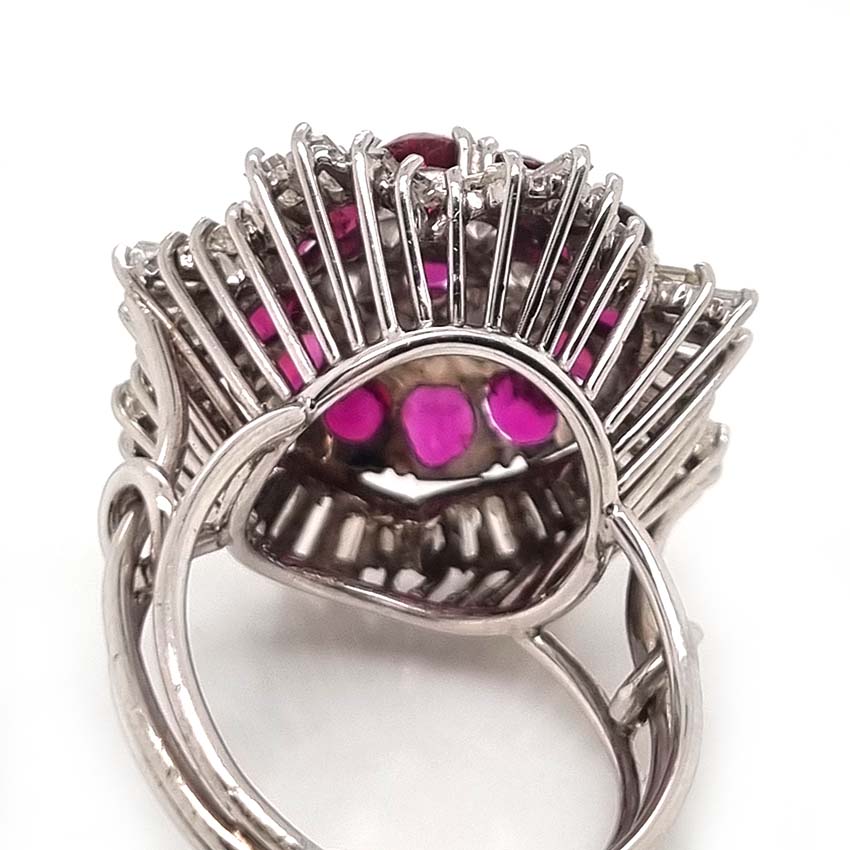 Vintage 6.5ct Ruby and Diamond Ballerina Cluster Cocktail Ring