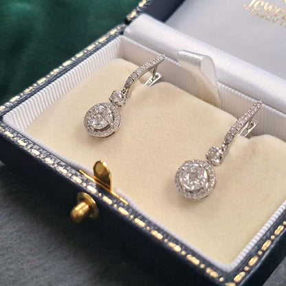 Diamond Cluster Drop Earrings in 18ct Gold, 1.42 carats
