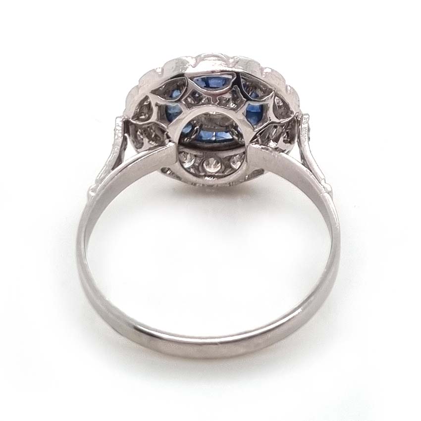 Diamond and Sapphire Target Cluster Engagement Ring