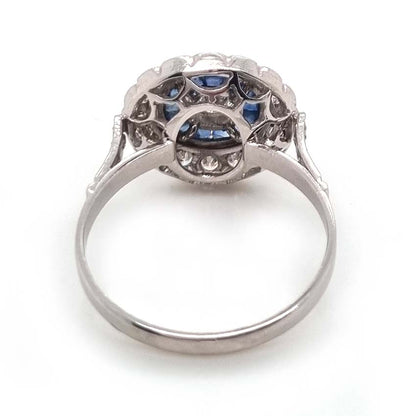 Diamond and Sapphire Target Cluster Engagement Ring