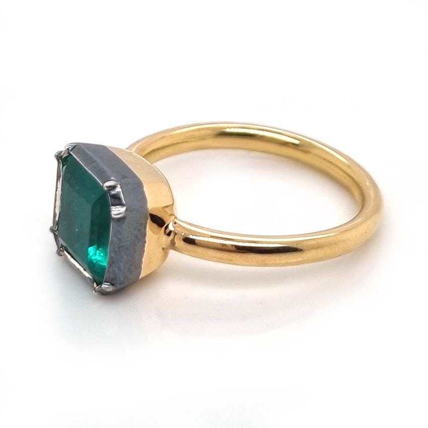 3.20ct Colombian Emerald Button Back Engagement Ring