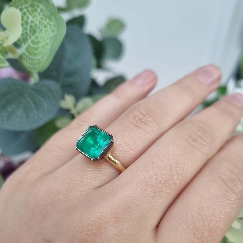 3.20ct Colombian Emerald Button Back Engagement Ring