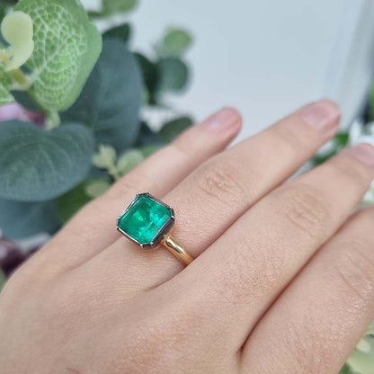 3.20ct Colombian Emerald Button Back Engagement Ring