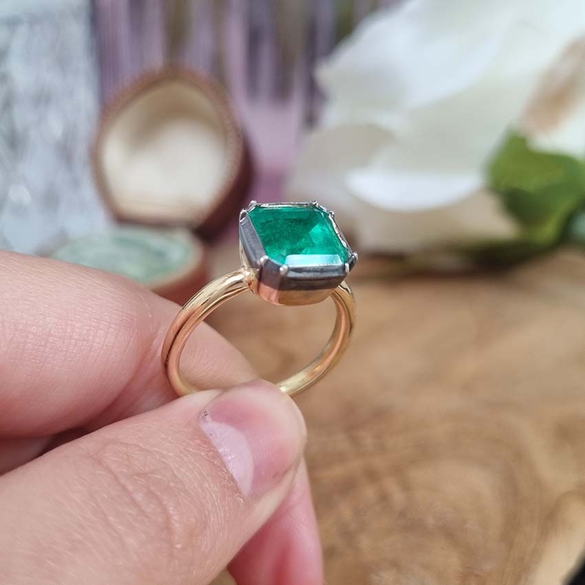 3.20ct Colombian Emerald Button Back Engagement Ring