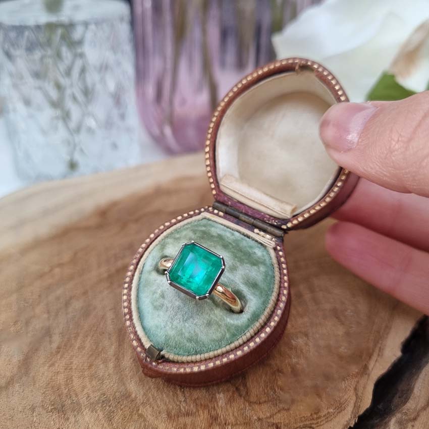 3.20ct Colombian Emerald Button Back Engagement Ring