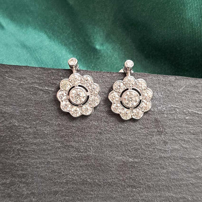 Diamond Daisy Cluster Drop Earrings, 2.10 carats