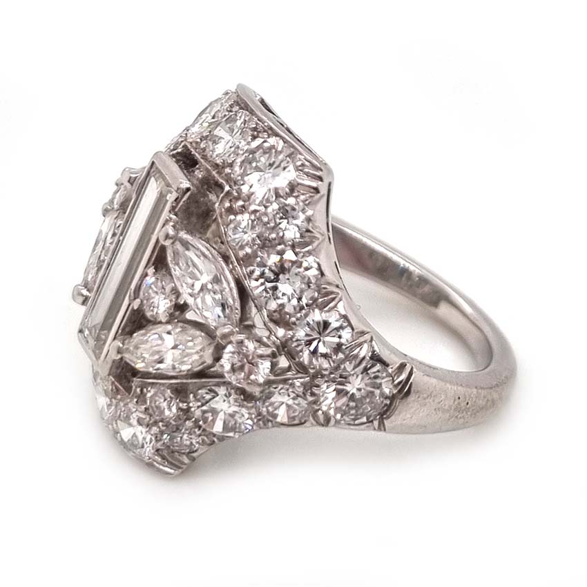 Art Deco Diamond Cluster Dress Ring, 3.81 carats