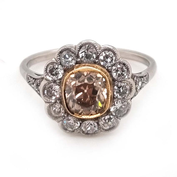 Antique Old Cut Champagne Diamond Cluster Engagement Ring