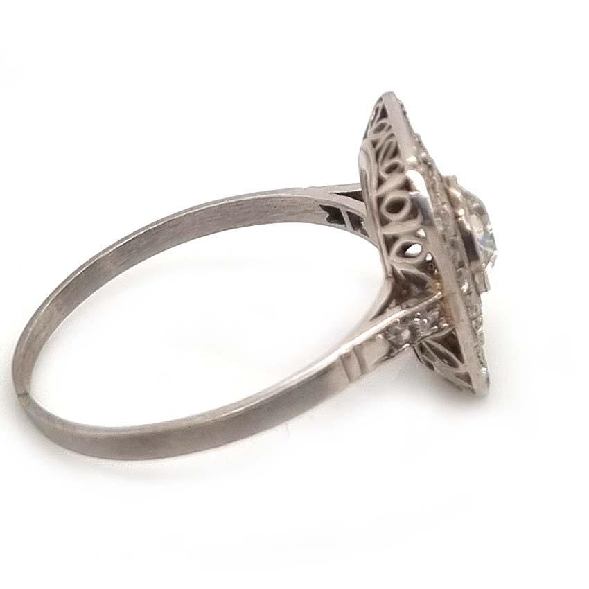 Art Deco Old Cut Diamond Cluster Tablet Ring