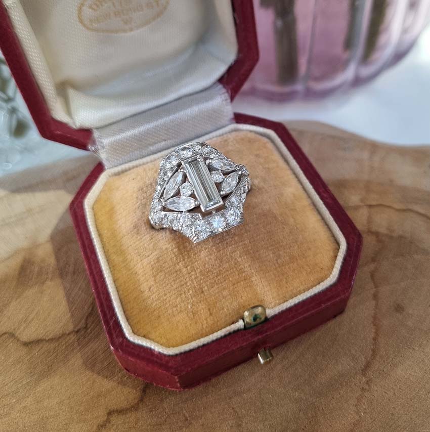 Art Deco Diamond Cluster Dress Ring, 3.81 carats