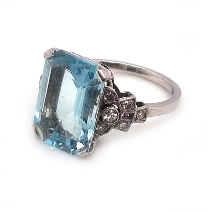 Art Deco 7ct Aquamarine and Diamond Statement Ring