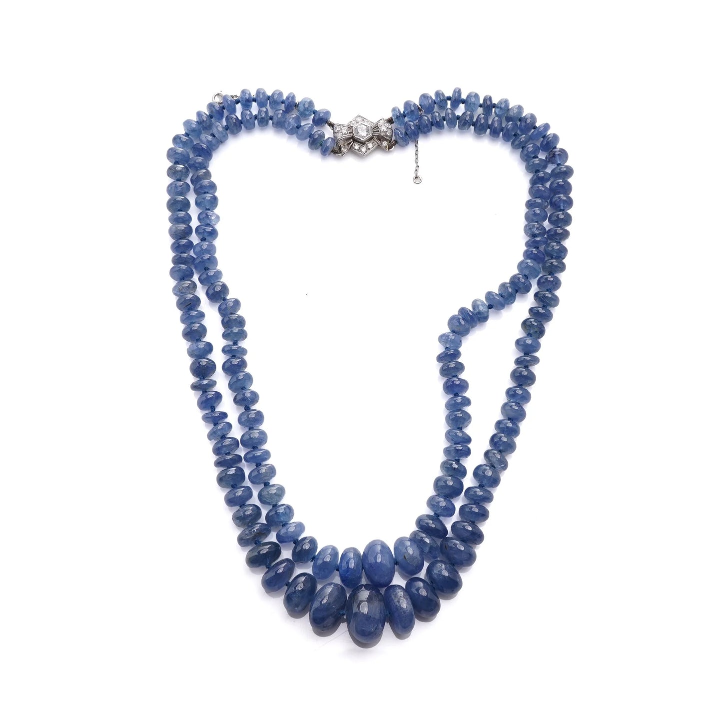 Natural Cabochon Sapphire Double Strand Graduated Bead Necklace