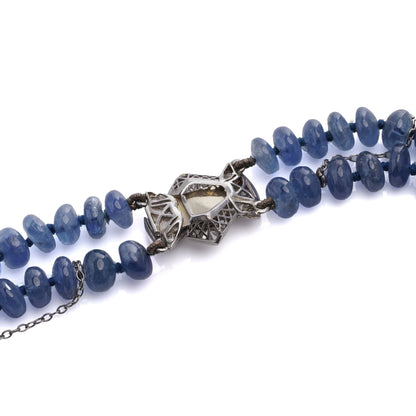 Natural Cabochon Sapphire Double Strand Graduated Bead Necklace