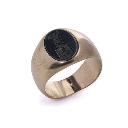 Antique 19th Century Russian 14 Carat Gold Signet Ring With Lubich Clan Coat of Arms