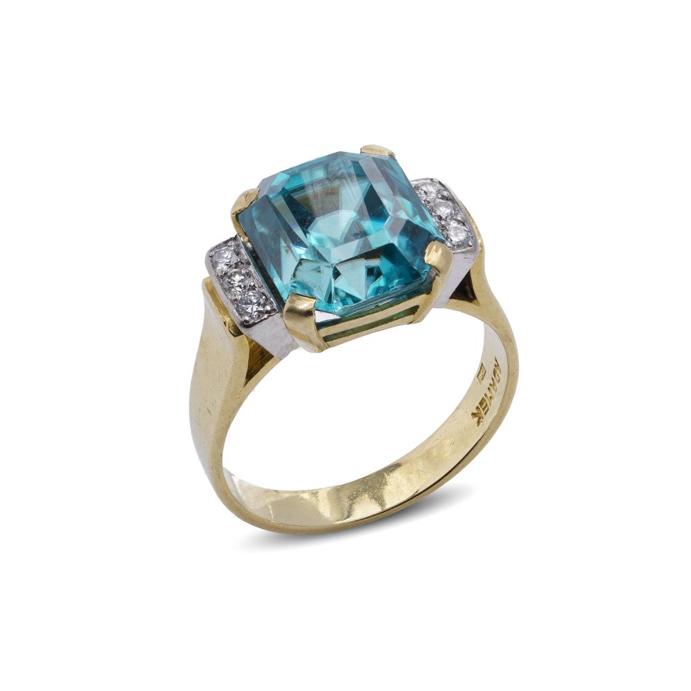 4.8 Carat Blue Zircon And Diamond Ring In 18 Carat Yellow Gold