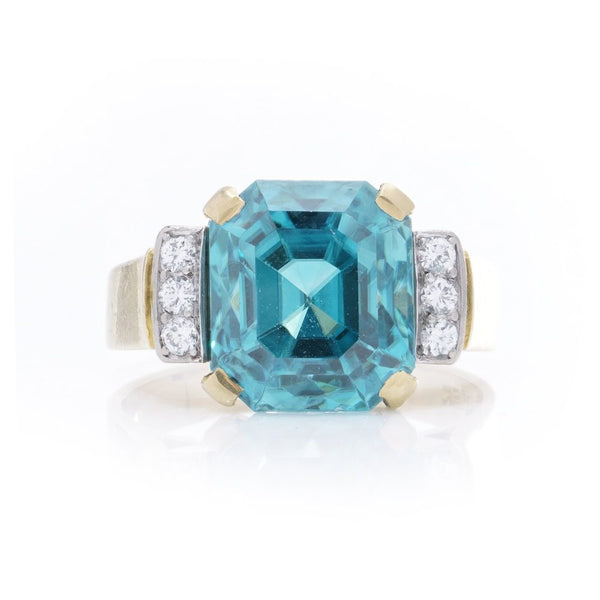 4.8 Carat Blue Zircon And Diamond Ring In 18 Carat Yellow Gold