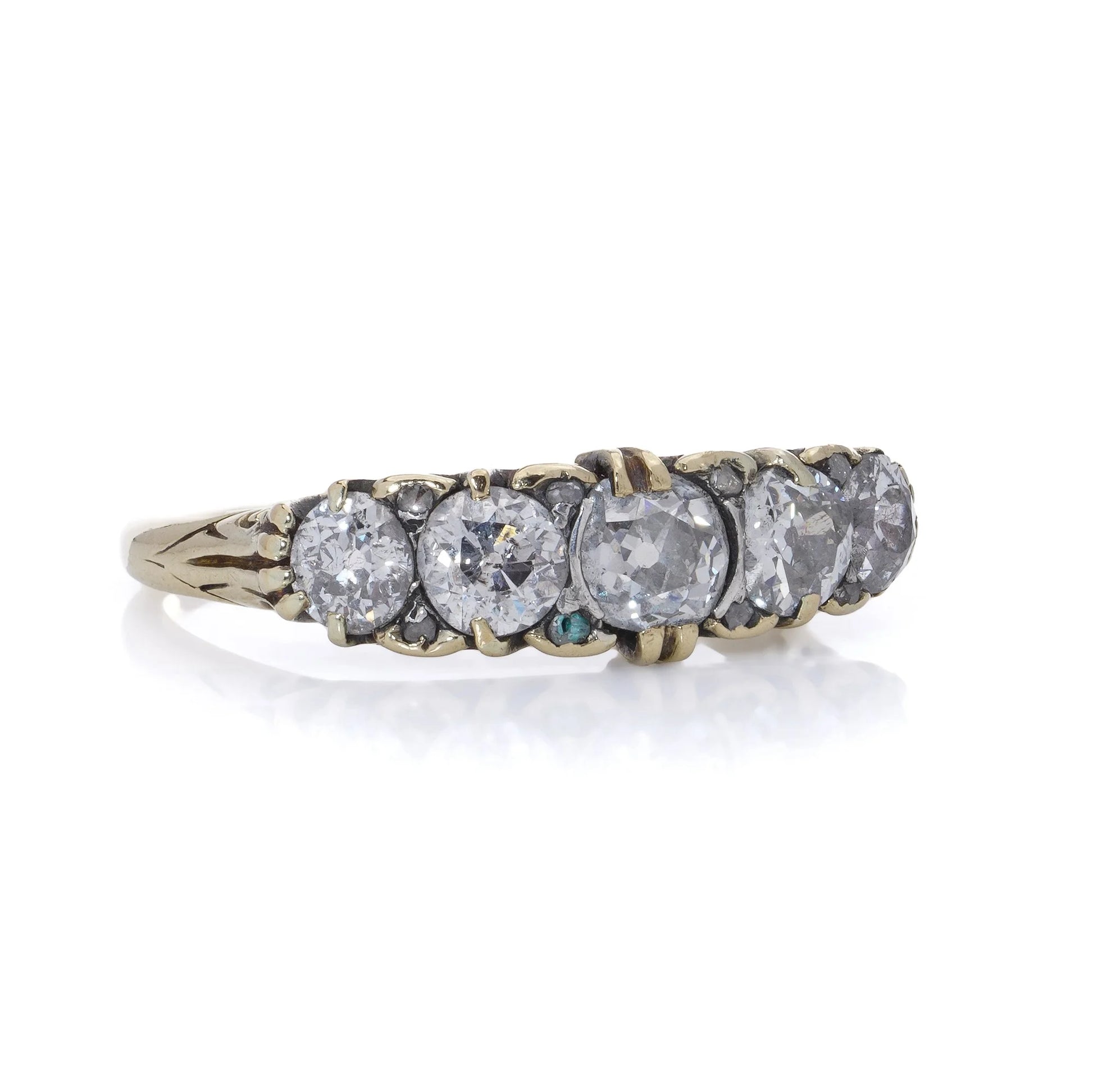 Victorian Antique Old Cut Diamond Five Stone Ring