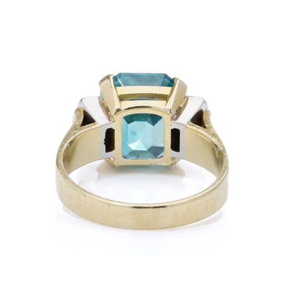 18 Carat Gold Blue Zircon Ring With Diamond Accents by Adamek