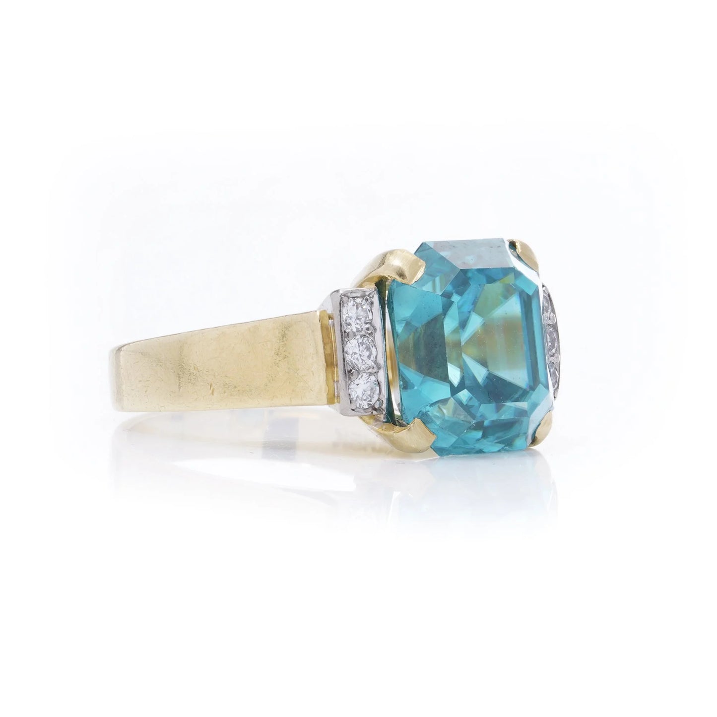 18 Carat Gold Blue Zircon Ring With Diamond Accents by Adamek