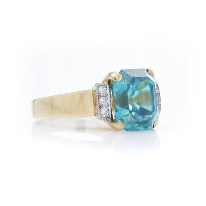 18 Carat Gold Blue Zircon Ring With Diamond Accents by Adamek