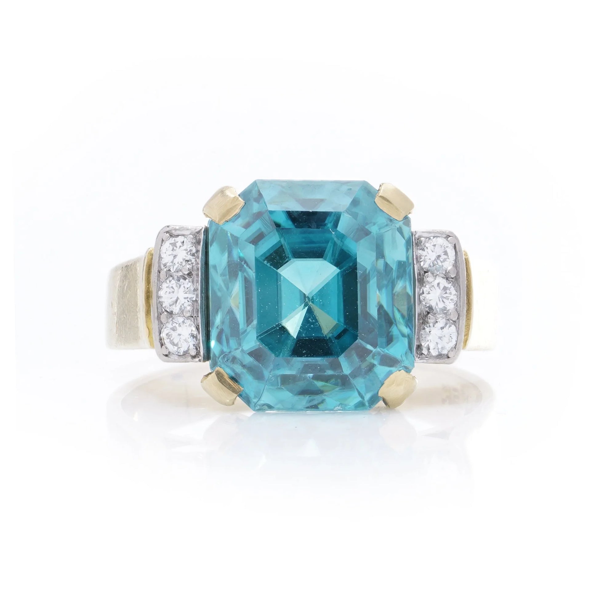 18 Carat Gold Blue Zircon Ring With Diamond Accents by Adamek