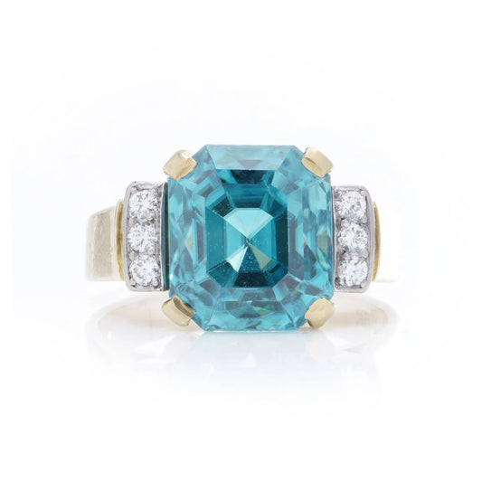 18 Carat Gold Blue Zircon Ring With Diamond Accents by Adamek
