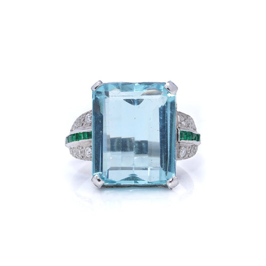 Art Deco Natural 20 Carat Aquamarine Platinum Ring