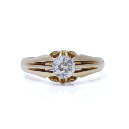 Antique 0.90ct Old Cut Diamond Solitaire Gypsy Ring in 18ct Gold