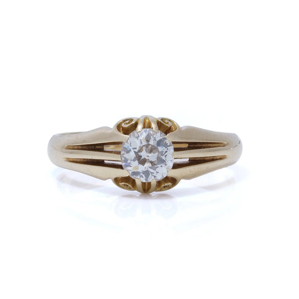 Antique 0.90ct Old Cut Diamond Solitaire Gypsy Ring in 18ct Gold