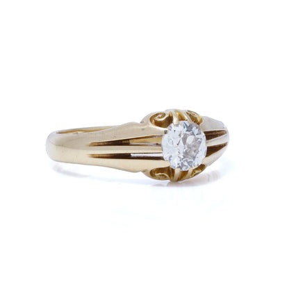 Antique 0.90ct Old Cut Diamond Solitaire Gypsy Ring in 18ct Gold