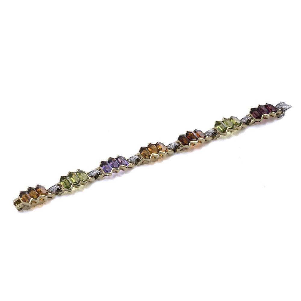 Bulgari 18 Carat Gold Bracelet With Multicoloured Gemstones and Diamonds