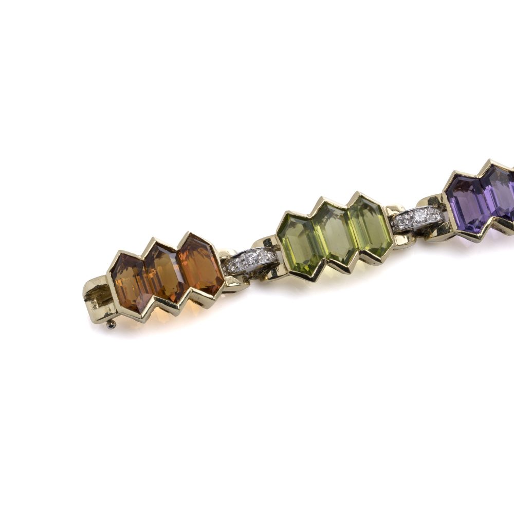 Bulgari 18 Carat Gold Bracelet With Multicoloured Gemstones and Diamonds