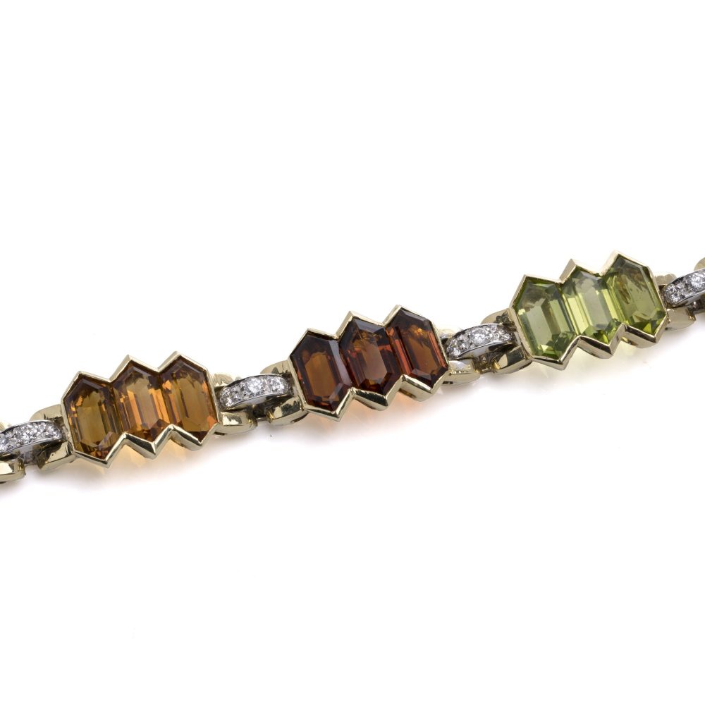 Bulgari 18 Carat Gold Bracelet With Multicoloured Gemstones and Diamonds