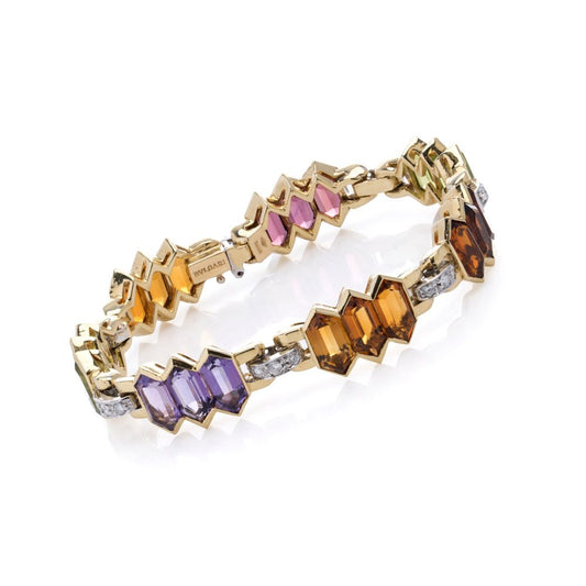 Bulgari 18 carat gold bracelet with multicoloured gemstones and diamonds. 
