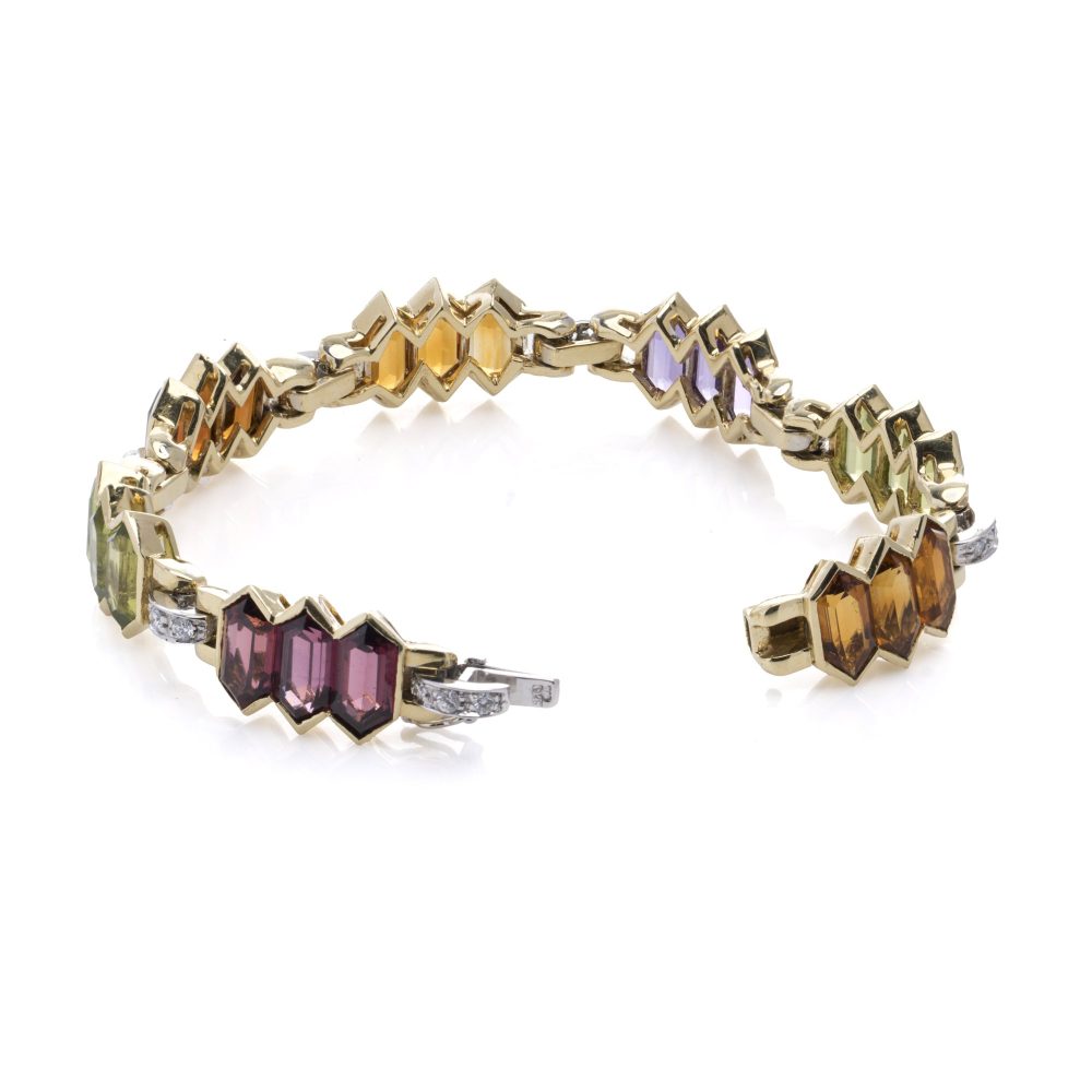 Bulgari 18 Carat Gold Bracelet With Multicoloured Gemstones and Diamonds