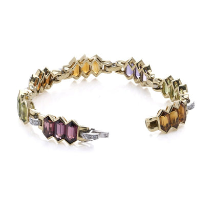 Bulgari 18 Carat Gold Bracelet With Multicoloured Gemstones and Diamonds