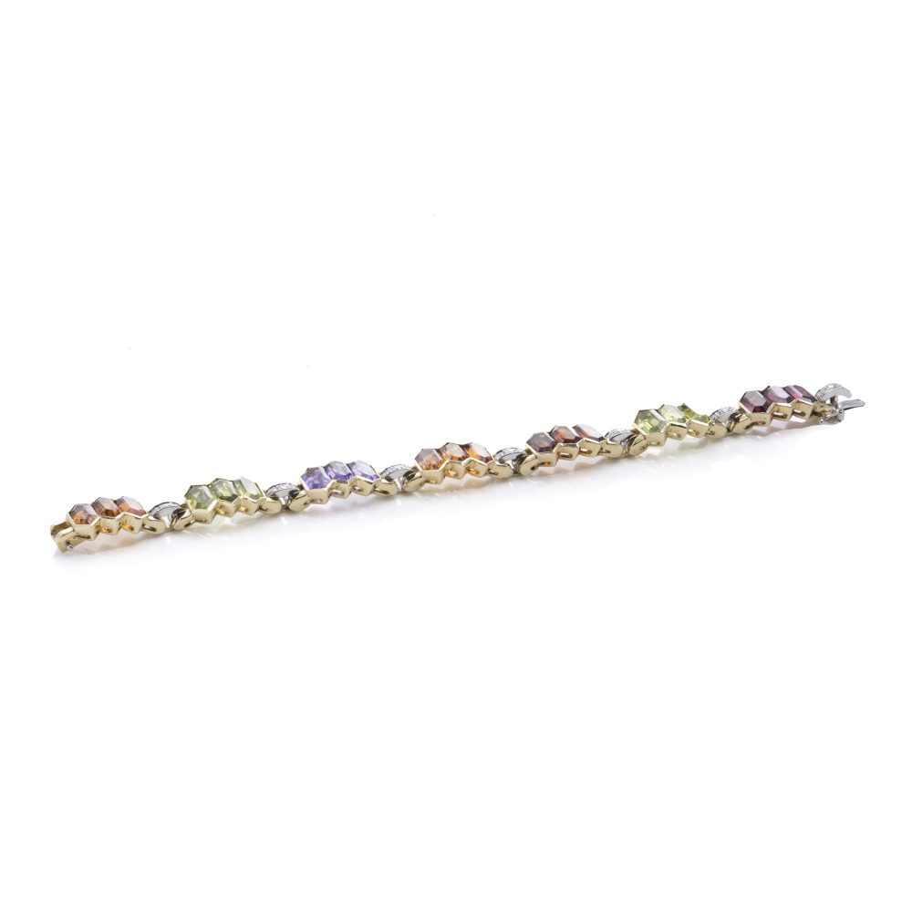 Bulgari 18 Carat Gold Bracelet With Multicoloured Gemstones and Diamonds