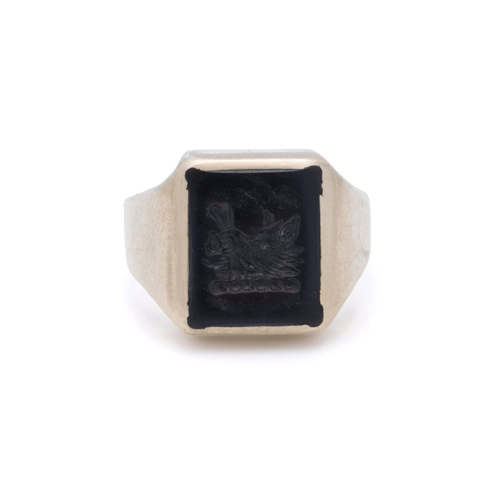 Vintage 10 Carat Gold Bloodstone Intaglio Signet Ring by Birks