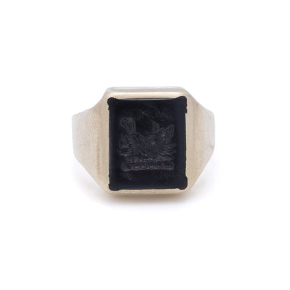Vintage 10 Carat Gold Bloodstone Intaglio Signet Ring by Birks